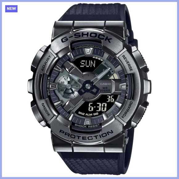 Analog-Digital Watch with Stainless Steel Bezel and Black Resin Band